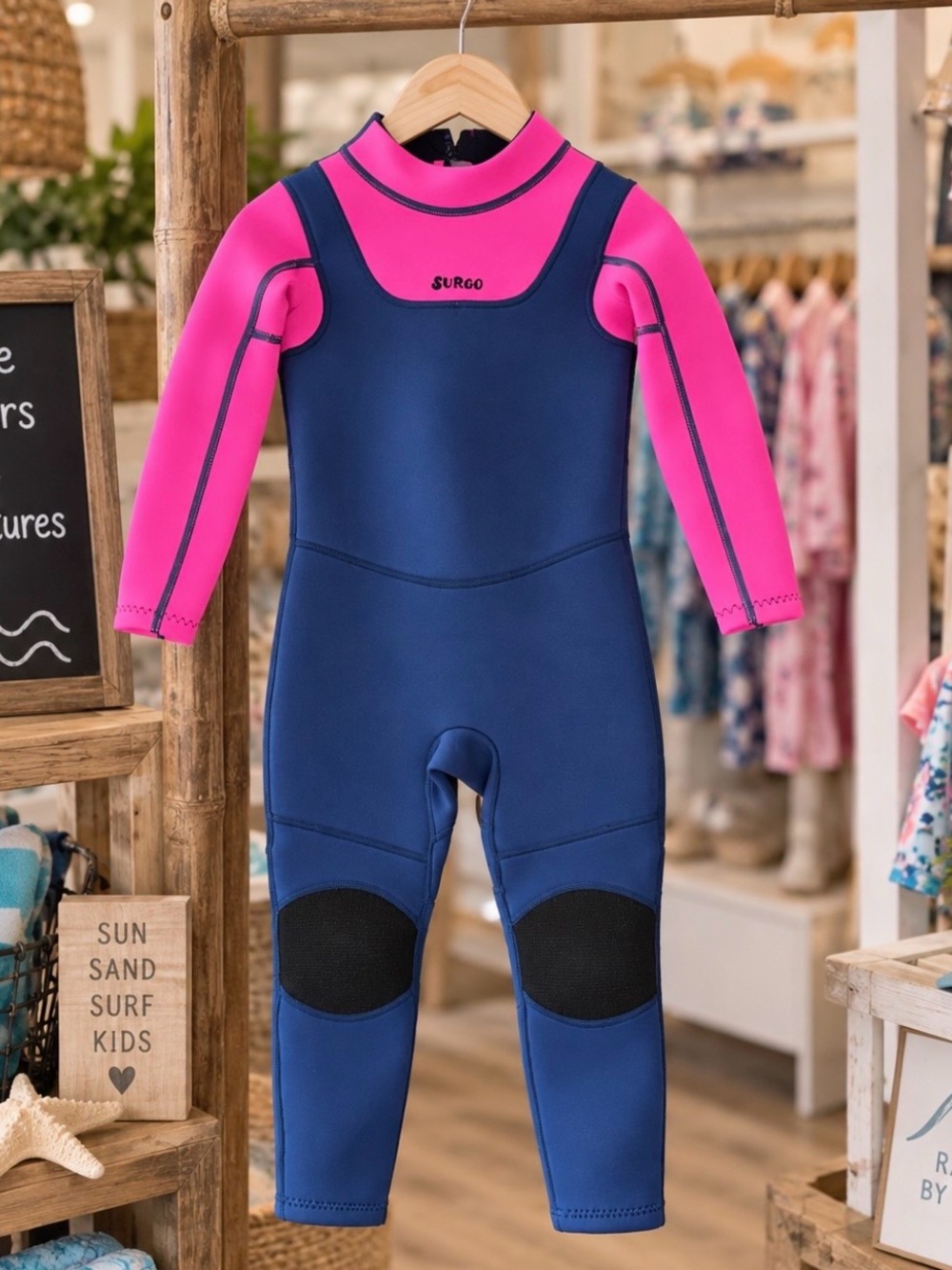 SURGO Kids Toddler Girls Long Sleeve Wetsuit Blue Pink Swimwear 5T